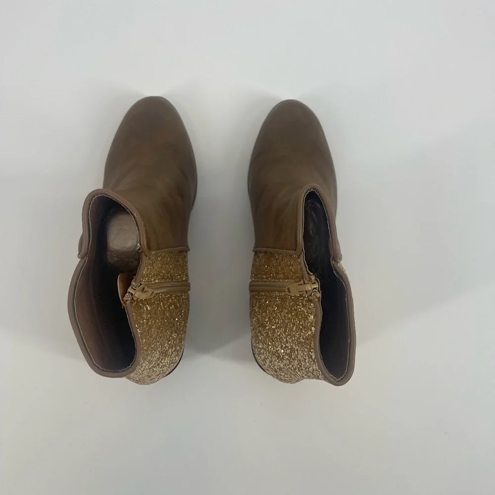Yoki Ankle Boot Brown & Gold Glitter Bootie (SB4#10)